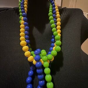 Bold Beaded Statement Necklace in Blue, Green & Yellow
